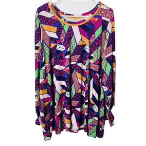 LOGO Lori Goldstein 2X Tunic Multicolor Multi-pattern Womens Rayon Casual Comfy